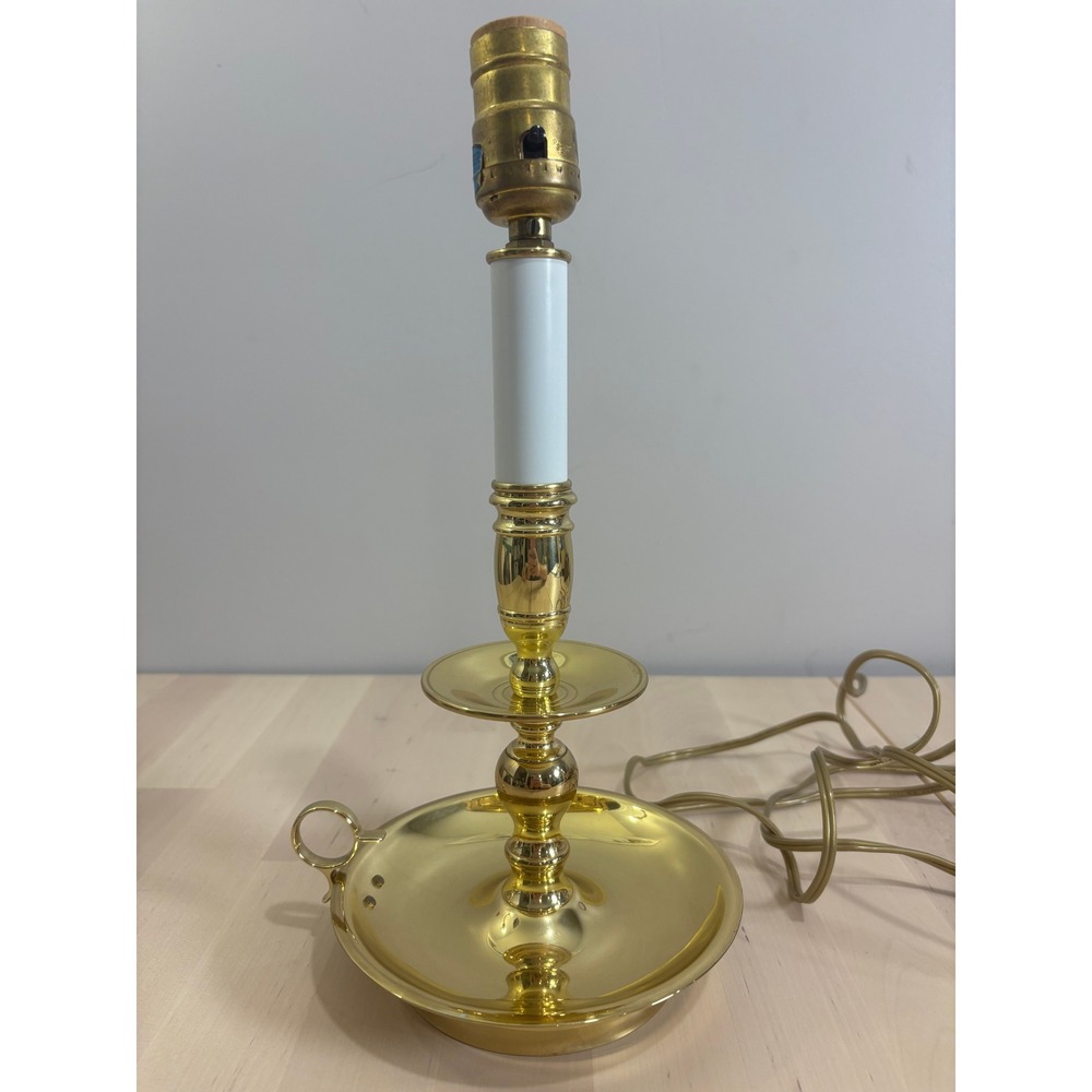 Vintage Polished Brass Candlestick Table Lamp Saucer Base Finger Loop K-1766